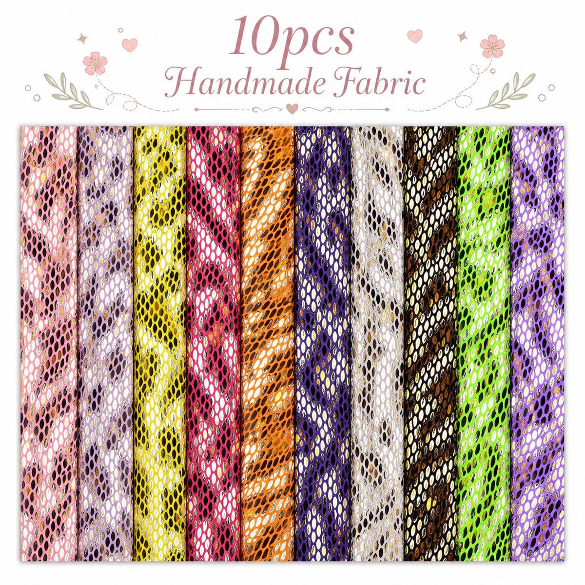 10pcs Vintage Snake Pattern Metallic Jelly Roll Fabric Strips 2.5X19.7inch Pre-Cut 100% Polyester For Patchwork Quilts, Table Runners, Placemats, Tote Bags, Storage Pouches, Makeup Bags, Coasters, Quilt Blocks & Binding