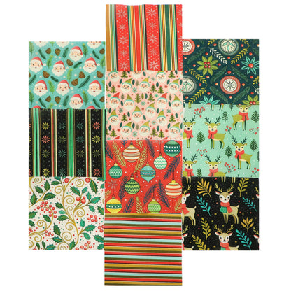 10Pc/Set Christmas Series Flower Stripe Plaid Deer Santa Claus Holly Pinecones Fat Quarter Fabric, Pre-Cut Square Fabric Assort, Fabric Set, Craft Fabric, Handmade DIY Patchwork Fabric,Home Quilting Sewing Fabric, Packaging Fabric, Scrapbooking Craft Hobb