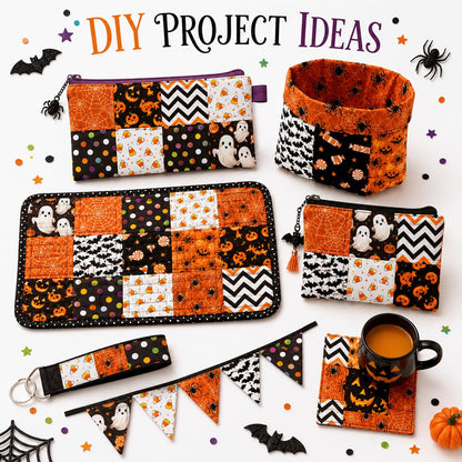 10pcs Charm Pack Set Pumpkin Bat Ghost Halloween Pattern Vintage Style Handmade DIY with Rich Color and Texture Elements 100% Polyester Patchwork in 10 Design Styles Suitable for Patchwork DIY Craft Projects DIY Wallet Making Gift Giving Bag Making Mother