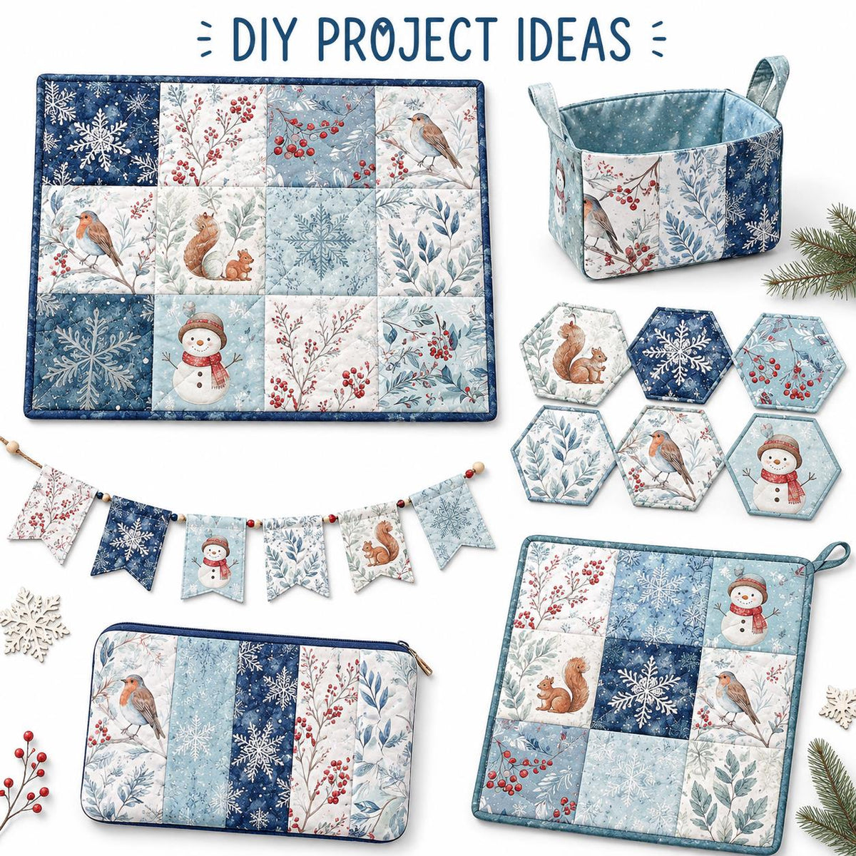 10Pc/Set Christmas Series Bird Squirrel Leaves Fat Quarter Fabric, Pre-Cut Square Fabric Assort, Fabric Set, Craft Fabric, Handmade DIY Patchwork Fabric,Home Quilting Sewing Fabric, Packaging Fabric, Scrapbooking Craft Hobbyist