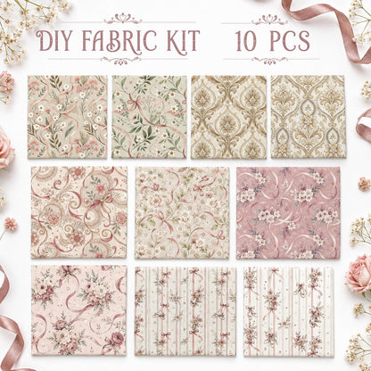 10Pc/Set Flower Bowknot Stripe Series Fat Quarter Fabric, Pre-Cut Square Fabric Assort, Fabric Set, Craft Fabric, Handmade DIY Patchwork Fabric,Home Quilting Sewing Fabric, Packaging Fabric, Scrapbooking Craft Hobbyist