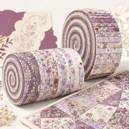 10pcs Vintage Floral Burgundy Pattern Jelly Roll Fabric Strips 2.5X19.7inch Pre-Cut 100% Polyester For Patchwork Quilts, Table Runners, Placemats, Tote Bags, Storage Pouches, Makeup Bags, Coasters, Quilt Blocks & Binding