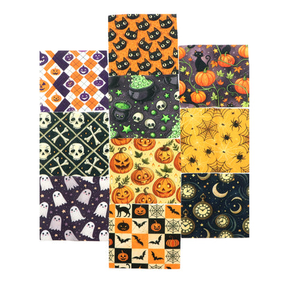10pcs Charm Pack Set Bat Pumpkin Skull Cat Halloween Vintage Style Pattern Handmade DIY with Rich Color and Texture Elements 100% Polyester Patchwork in 10 Design Styles Suitable for Patchwork DIY Craft Projects DIY Wallet Making Gift Giving Bag Making