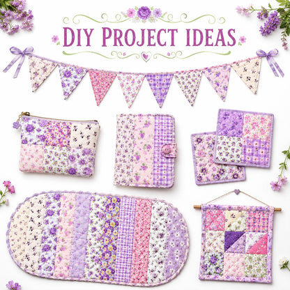 10pcs Vintage Floral Purple Pattern Jelly Roll Fabric Strips 2.5X19.7inch Pre-cut 100% Polyester for Patchwork Quilts, Table Runners, Placemats, Tote Bags, Storage Pouches, Makeup Bags, Coasters, Quilt Blocks & Binding Multi-color