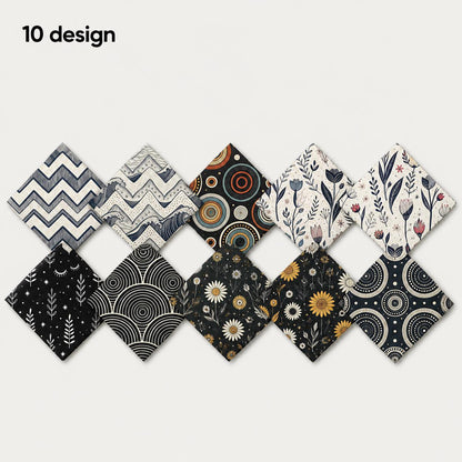 10Pc/Set Black Series Flower Stripe Dot Star Daisy Fat Quarter Fabric, Pre-Cut Square Fabric Assort, Fabric Set, Craft Fabric, Handmade DIY Patchwork Fabric,Home Quilting Sewing Fabric, Packaging Fabric, Scrapbooking Craft Hobbyist