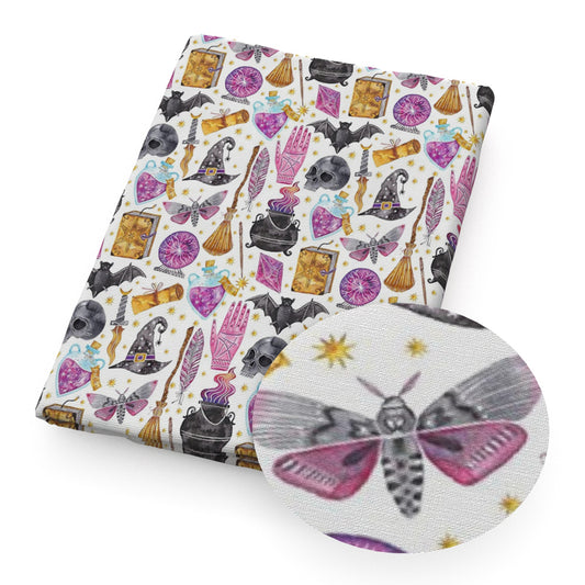 star starfish bat skull ghost skeleton bones book gloves broom feather halloween butterfly fabric