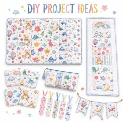 10pcs Vintage Star Bear Fire Balloon Pattern Jelly Roll Fabric Strips 2.5X19.7inch Pre-Cut 100% Polyester For Patchwork Quilts, Table Runners, Placemats, Tote Bags, Storage Pouches, Makeup Bags, Coasters, Quilt Blocks & Binding