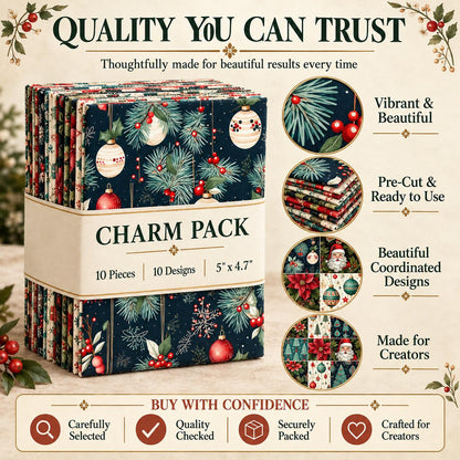 10Pc/Set Christmas Series Flower Tree Bell Star Holly Santa Claus Fat Quarter Fabric, Pre-Cut Square Fabric Assort, Fabric Set, Craft Fabric, Handmade DIY Patchwork Fabric,Home Quilting Sewing Fabric, Packaging Fabric, Scrapbooking Craft Hobbyist