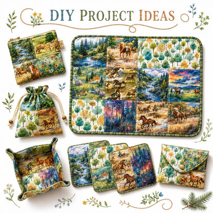 10Pc/Set Horse Series Mountain Tree Fat Quarter Fabric, Pre-Cut Square Fabric Assort, Fabric Set, Craft Fabric, Handmade DIY Patchwork Fabric,Home Quilting Sewing Fabric, Packaging Fabric, Scrapbooking Craft Hobbyist