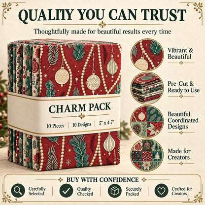 10Pc/Set Christmas Series Flower Tree Pinecones Star Fat Quarter Fabric, Pre-Cut Square Fabric Assort, Fabric Set, Craft Fabric, Handmade DIY Patchwork Fabric,Home Quilting Sewing Fabric, Packaging Fabric, Scrapbooking Craft Hobbyist