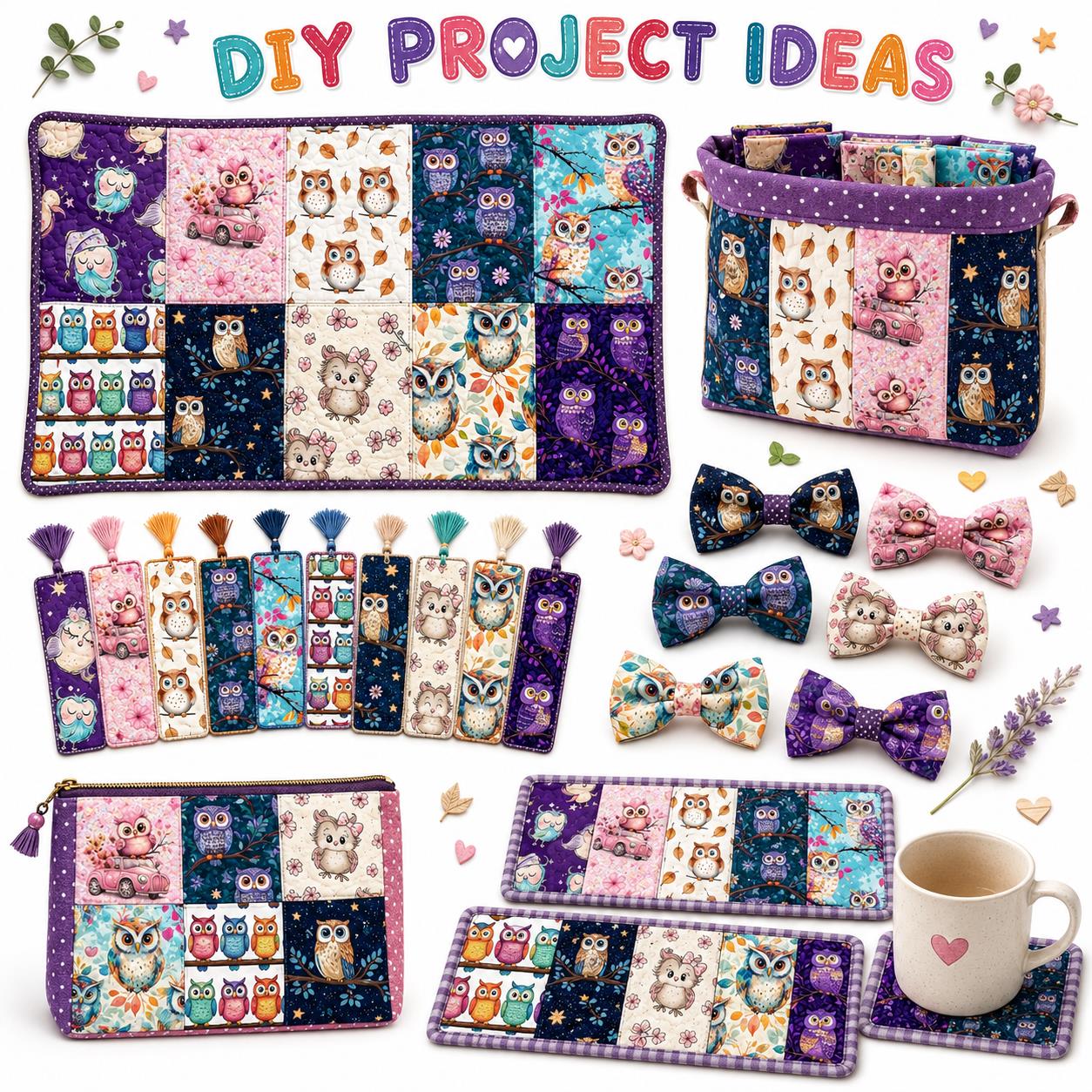 10Pc/Set, Making 10 Images 1pc Each, Each Size: 6.3*50cm Owl Animal Series Sliced Fabric Set Style Combination, Polyester Jelly Roll Fabric Strips, Pre-Cut Quilting Squares, For Quilting DIY, Handicrafts And Sewing, Blankets, Rugs, Interior Decoration