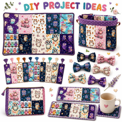 10Pc/Set, Making 10 Images 1pc Each, Each Size: 6.3*50cm Owl Animal Series Sliced Fabric Set Style Combination, Polyester Jelly Roll Fabric Strips, Pre-Cut Quilting Squares, For Quilting DIY, Handicrafts And Sewing, Blankets, Rugs, Interior Decoration