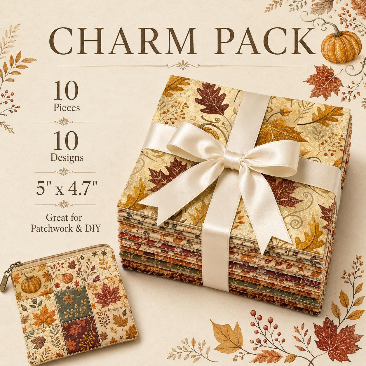 10pcs Charm Pack Set Maple leaf Pumpkin Autumn Vintage Style Pattern Handmade DIY with Rich Color and Texture Elements 100% Polyester Patchwork in 10 Design Styles Suitable for Patchwork DIY Craft Projects DIY Wallet Making Gift Giving Bag Making Mother's