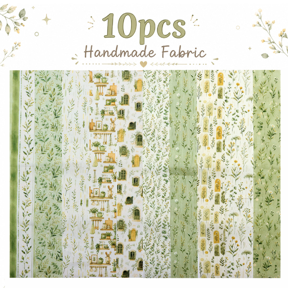 10pcs Vintage Floral Plant Pattern Jelly Roll Fabric Strips 2.5X19.7inch Pre-Cut 100% Polyester For Patchwork Quilts, Table Runners, Placemats, Tote Bags, Storage Pouches, Makeup Bags, Coasters, Quilt Blocks & Binding