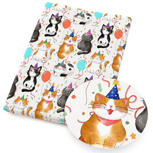 cat balloon happy birthday fabric