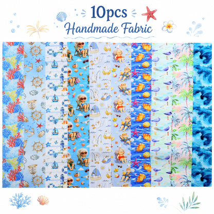 10Pc/Set, Making 10 Images 1pc Each, Each Size: 6.3*50cm Grandma Beach Ocean Series Sliced Fabric Set Style Combination, Polyester Jelly Roll Fabric Strips, Pre-Cut Quilting Squares, For Quilting DIY, Handicrafts And Sewing, Blankets, Rugs