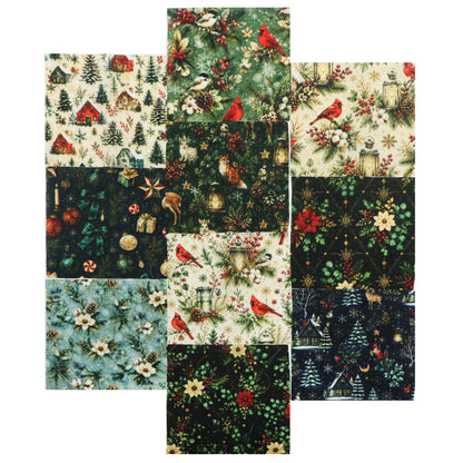 10Pc/Set Christmas Series Bowknot Flower Rabbit Northern Cardinal Deer Holly Pinecones Fox Fat Quarter Fabric, Pre-Cut Square Fabric Assort, Fabric Set, Craft Fabric, Handmade DIY Patchwork Fabric,Home Quilting Sewing Fabric, Packaging Fabric, Scrapbookin