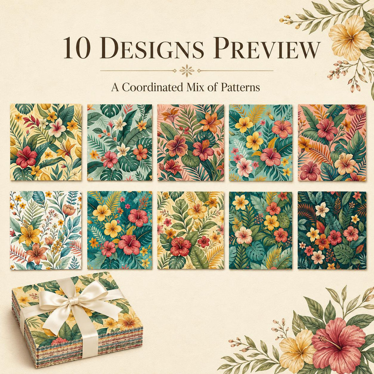 10pcs Charm Pack Set Floral Pattern Vintage Style Handmade DIY with Rich Color and Texture Elements 100% Polyester Patchwork in 10 Design Styles Suitable for Patchwork DIY Craft Projects DIY Wallet Making Gift Giving Bag Making Mother's Day Gift