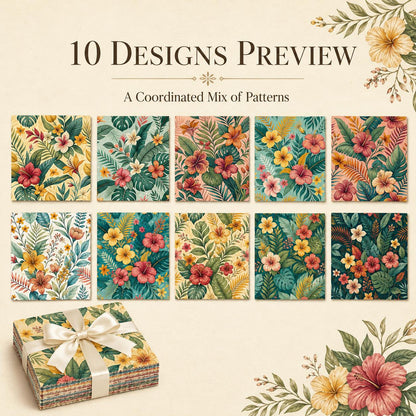 10pcs Charm Pack Set Floral Pattern Vintage Style Handmade DIY with Rich Color and Texture Elements 100% Polyester Patchwork in 10 Design Styles Suitable for Patchwork DIY Craft Projects DIY Wallet Making Gift Giving Bag Making Mother's Day Gift