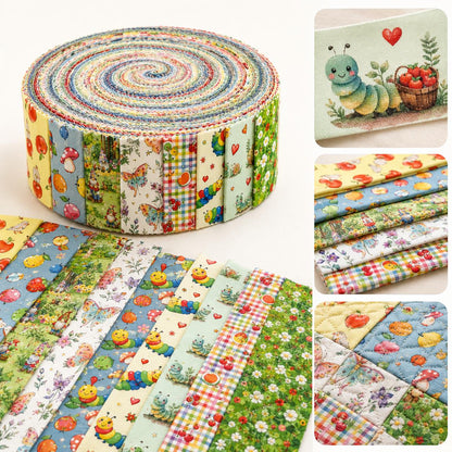 10Pc/Set, Making 10 Images 1pc Each, Each Size: 6.3*50cm Floral Apple Caterpillar Series Sliced Fabric Set Style Combination, Polyester Jelly Roll Fabric Strips, Pre-Cut Quilting Squares, For Quilting DIY, Handicrafts And Sewing, Blankets, Rugs