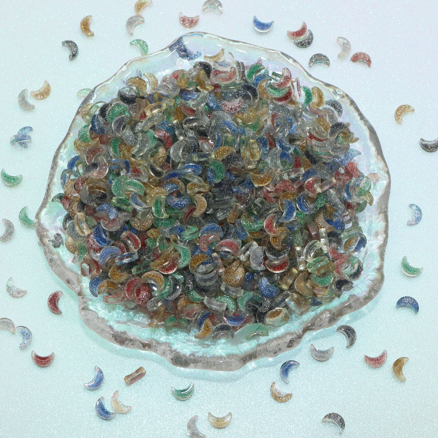 20Pcs Glitter Moon Resin Beads for Jewelry Making DIY Bracelet Necklace Chain Earrings Charm Decors For Nail Art Design Crafts Jewelry Accessories