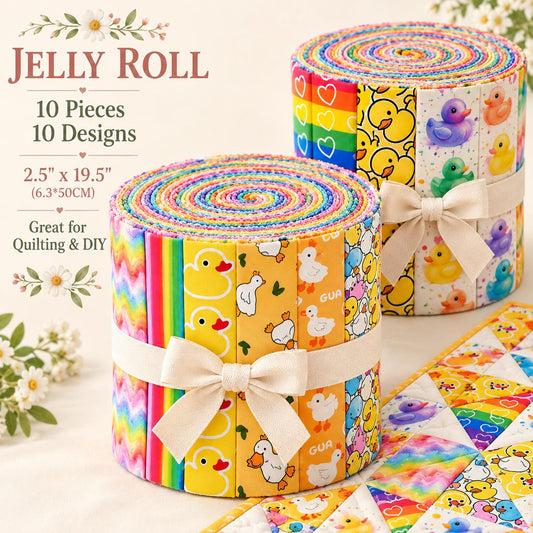 10pcs Vintage Duck  Yellow Pattern Jelly Roll Fabric Strips 2.5X19.7inch Pre-Cut 100% Cotton For Patchwork Quilts, Table Runners, Placemats, Tote Bags, Storage Pouches, Makeup Bags, Coasters, Quilt Blocks & Binding