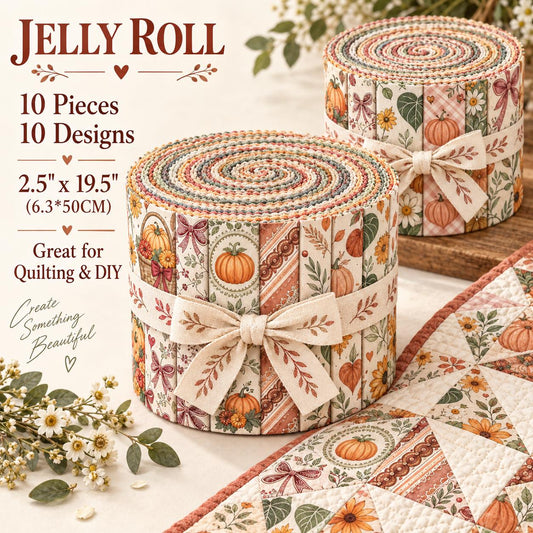 10pcs Vintage Pumpkin Autumn Theme Jelly Roll Fabric Strips 2.5X19.7inch Pre-Cut 100% Polyester For Patchwork Quilts, Table Runners, Placemats, Tote Bags, Storage Pouches, Makeup Bags, Coasters, Quilt Blocks & Binding