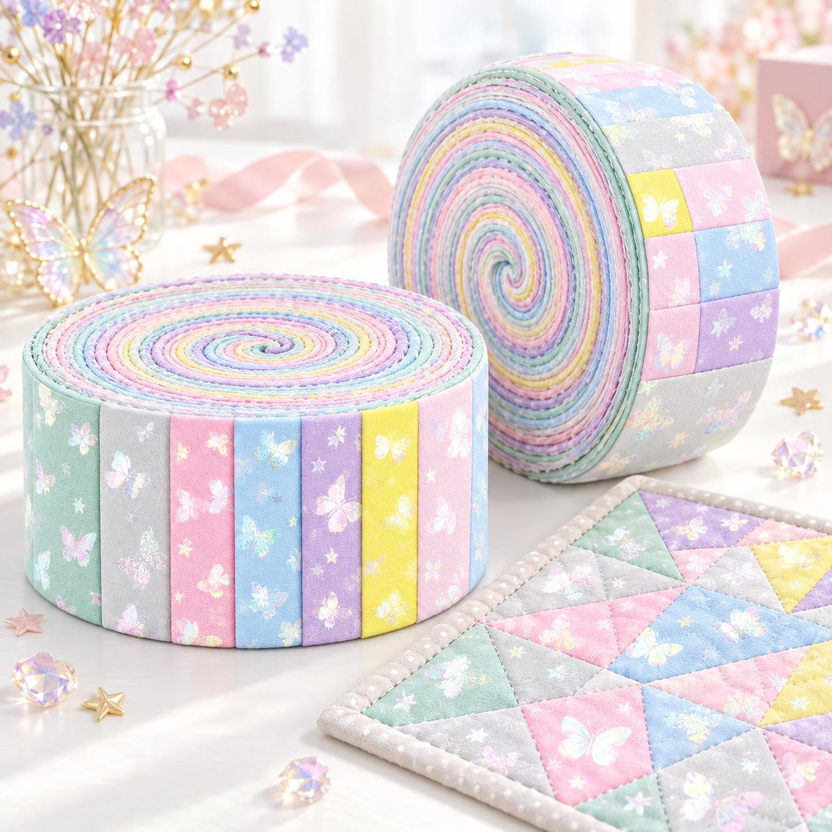 10pcs Vintage Butterfly Mesh Gauze Lace Series Jelly Roll Fabric Strips 2.5X19.7inch Pre-cut 100% Polyester for Patchwork Quilts, Table Runners, Placemats, Tote Bags, Storage Pouches, Makeup Bags, Coasters, Quilt Blocks & Binding Multi-color