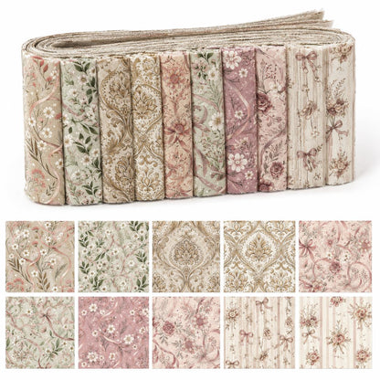 10pcs Vintage Floral Pattern Jelly Roll Fabric Strips 2.5X19.7inch Pre-Cut 100% Polyester For Patchwork Quilts, Table Runners, Placemats, Tote Bags, Storage Pouches, Makeup Bags, Coasters, Quilt Blocks & Binding