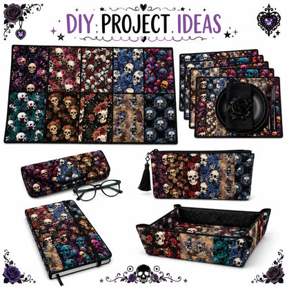 10pcs Skull Halloween Pattern Jelly Roll Fabric Strips 2.5X19.7inch Pre-cut 100% Polyester for Patchwork Quilts, Table Runners, Placemats, Tote Bags, Storage Pouches, Makeup Bags, Coasters, Quilt Blocks & Binding
