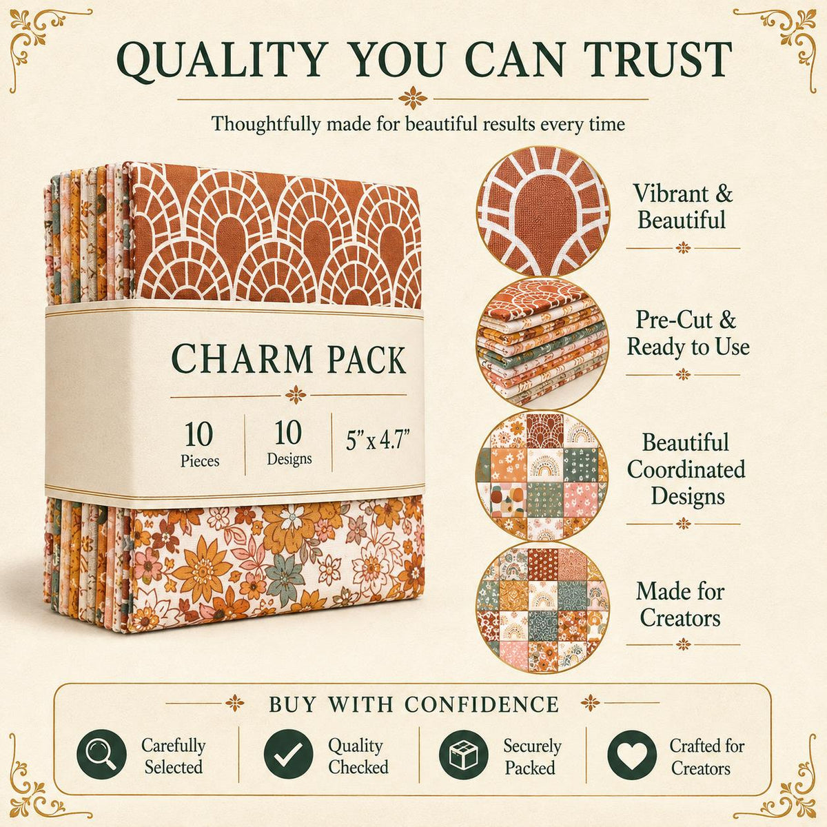 10pcs Charm Pack Set Floral Autumn Pattern 100% Polyester Patchwork in 10 Design Styles, Ready-to-Sew Without Cutting, Suitable For Patchwork Wallet Making Gift Giving Tote Bags Coasters DIY Craft Projects