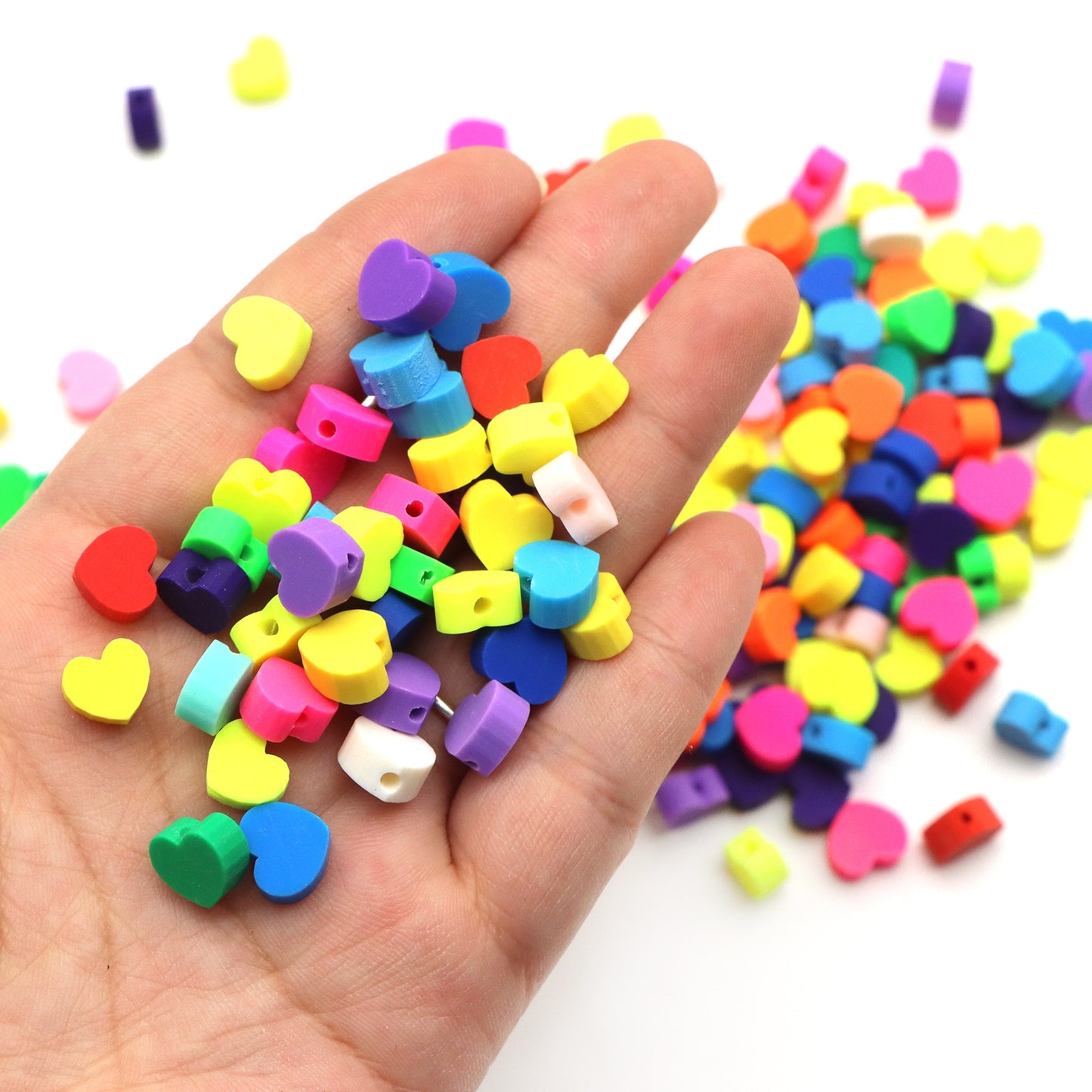 50pcs Virbant Colors Heart Shaped Polymer Clay Slice Beads - Realistic Charms DIY Jewelry Making, Spacer Beads for Customizable Bracelets and Accessories, Craft Supplies for Creative Projects