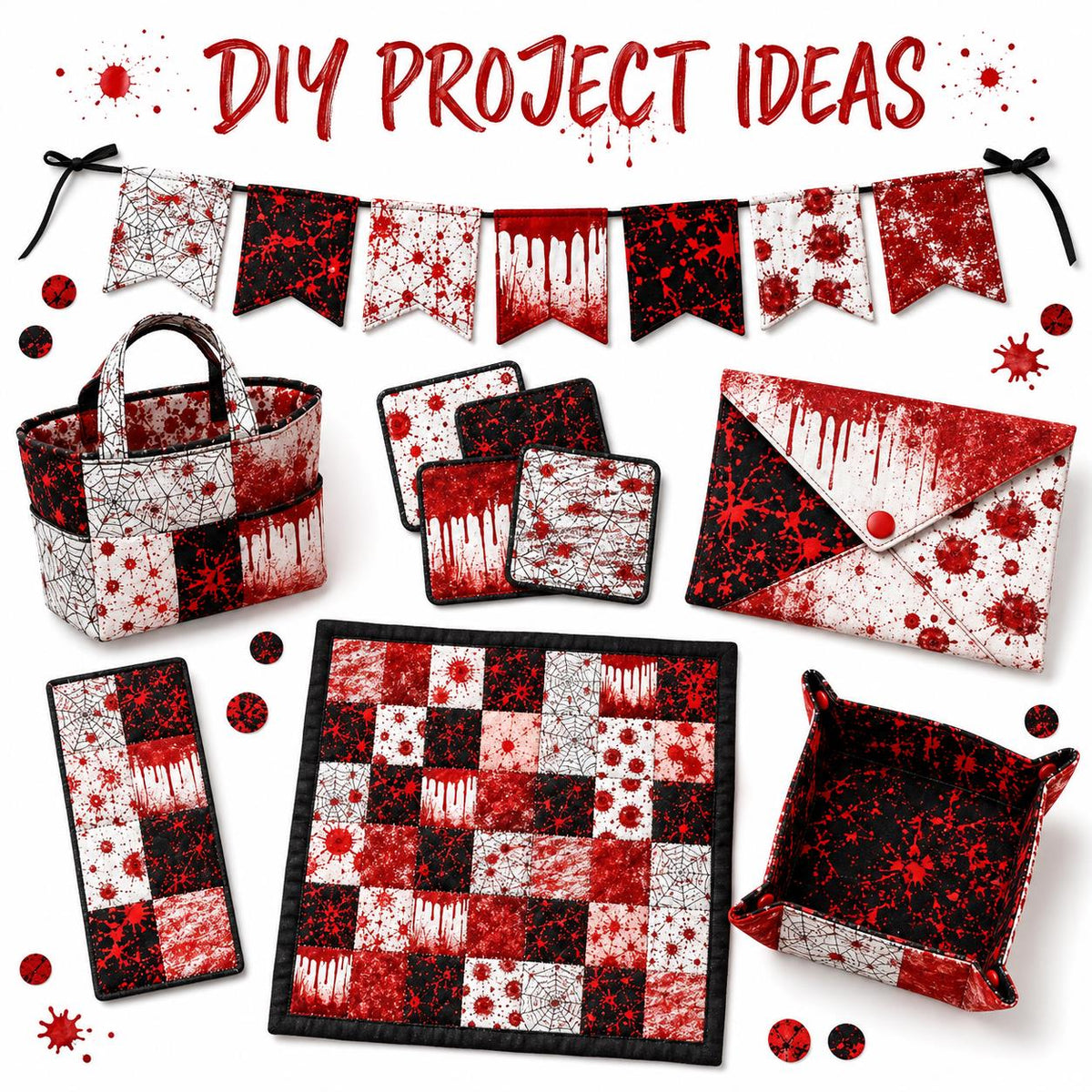 10pcs Charm Pack Set Blood Halloween Pattern Vintage Style Handmade DIY with Rich Color and Texture Elements 100% Polyester Patchwork in 10 Design Styles Suitable for Patchwork DIY Craft Projects DIY Wallet Making Gift Giving Bag Making Mother's Day Gift