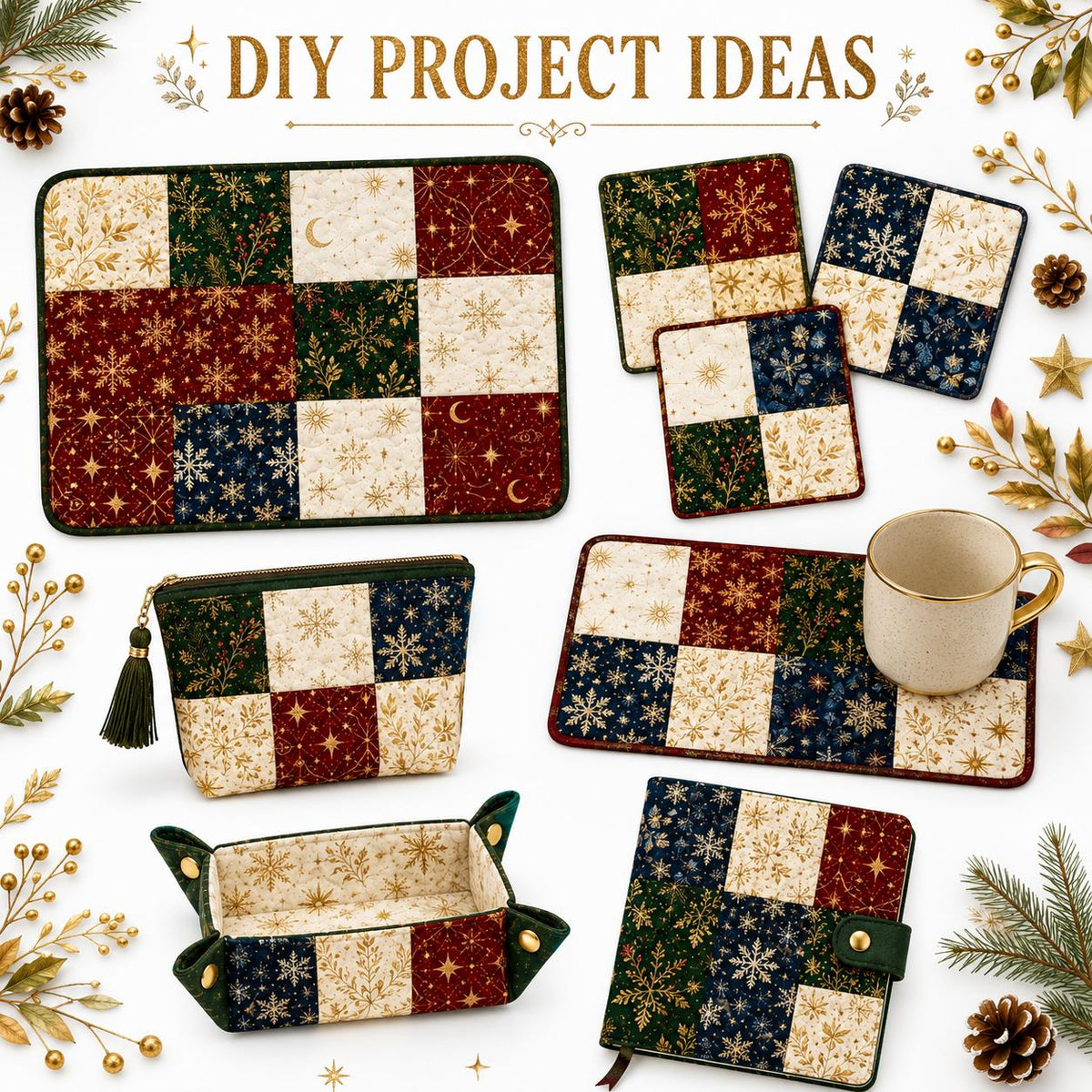 10pcs Charm Pack Set Christmas Holly Snow Pattern Vintage Style Handmade DIY with Rich Color and Texture Elements 100% Polyester Patchwork in 10 Design Styles Suitable for Patchwork DIY Craft Projects DIY Wallet Making Gift Giving Bag Making Mother's Day