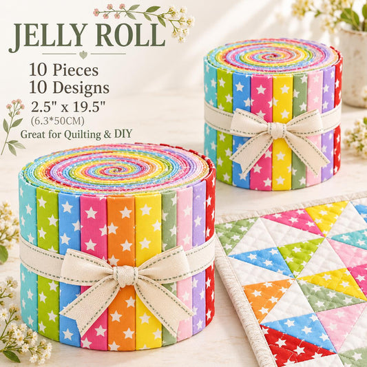 10pcs Vintage Star Pattern Jelly Roll Fabric Strips 2.5X19.7inch Pre-cut 100% Polyester for Patchwork Quilts, Table Runners, Placemats, Tote Bags, Storage Pouches, Makeup Bags, Coasters, Quilt Blocks & Binding