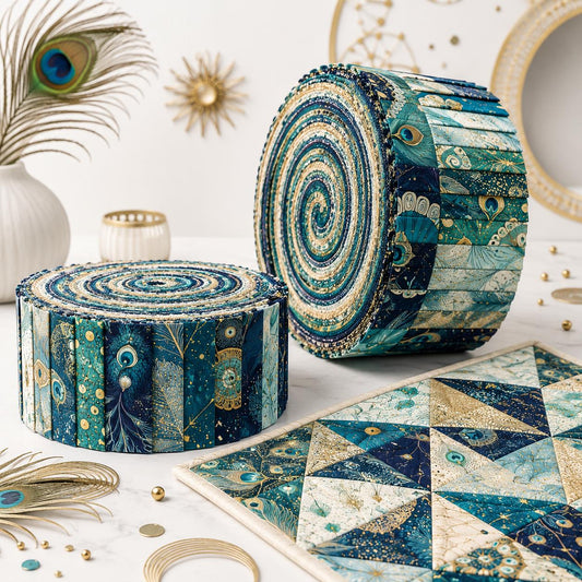 10pcs Vintage Peacock Feathers Theme Jelly Roll Fabric Strips 2.5X19.7inch Pre-Cut 100% Polyester For Patchwork Quilts, Table Runners, Placemats, Tote Bags, Storage Pouches, Makeup Bags, Coasters, Quilt Blocks & Binding