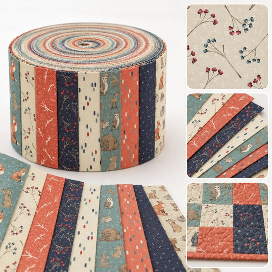 10pcs Vintage Animal Fox Bunny Pattern Jelly Roll Fabric Strips 2.5X19.7inch Pre-Cut 100% Polyester For Patchwork Quilts, Table Runners, Placemats, Tote Bags, Storage Pouches, Makeup Bags, Coasters, Quilt Blocks & Binding