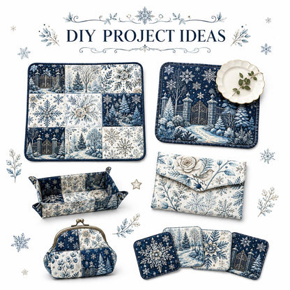 10Pc/Set Christmas Flower Blue Series Bird Leaves House Fat Quarter Fabric, Pre-Cut Square Fabric Assort, Fabric Set, Craft Fabric, Handmade DIY Patchwork Fabric,Home Quilting Sewing Fabric, Packaging Fabric, Scrapbooking Craft Hobbyist