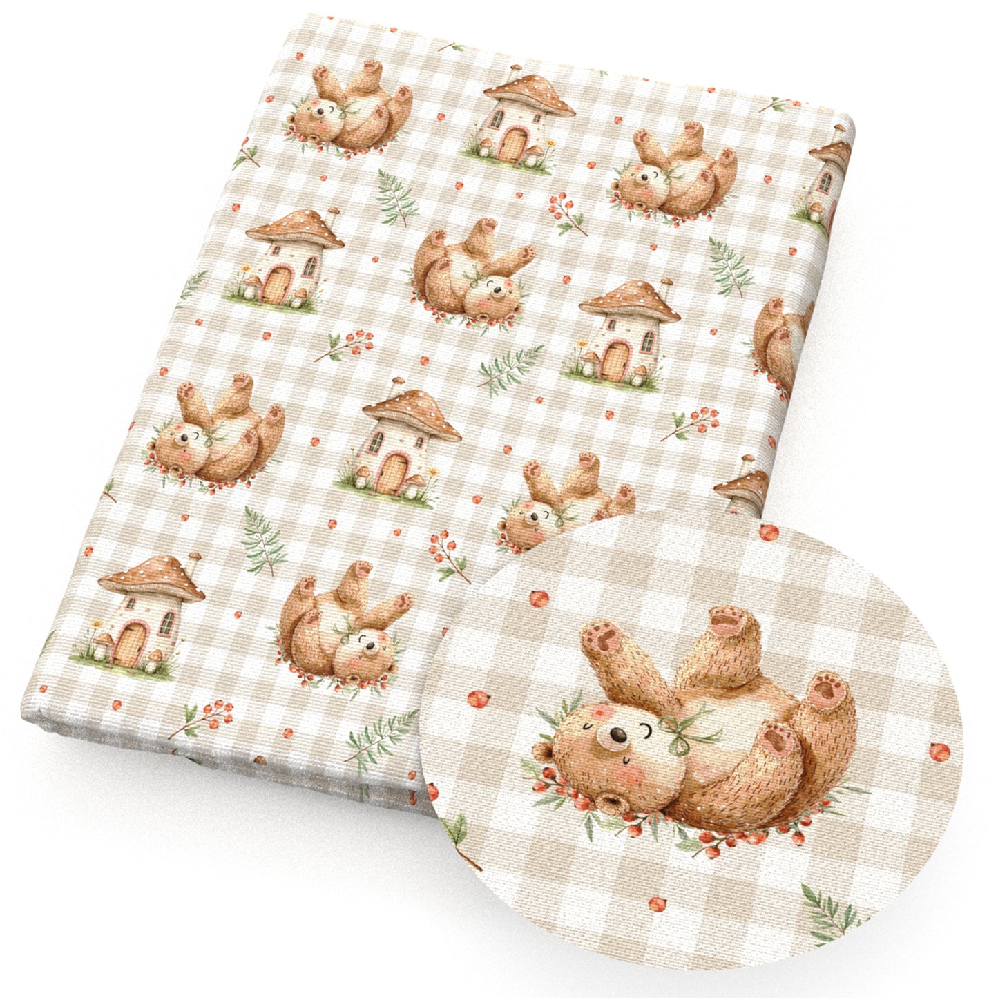 plaid grid mushroom house fabric