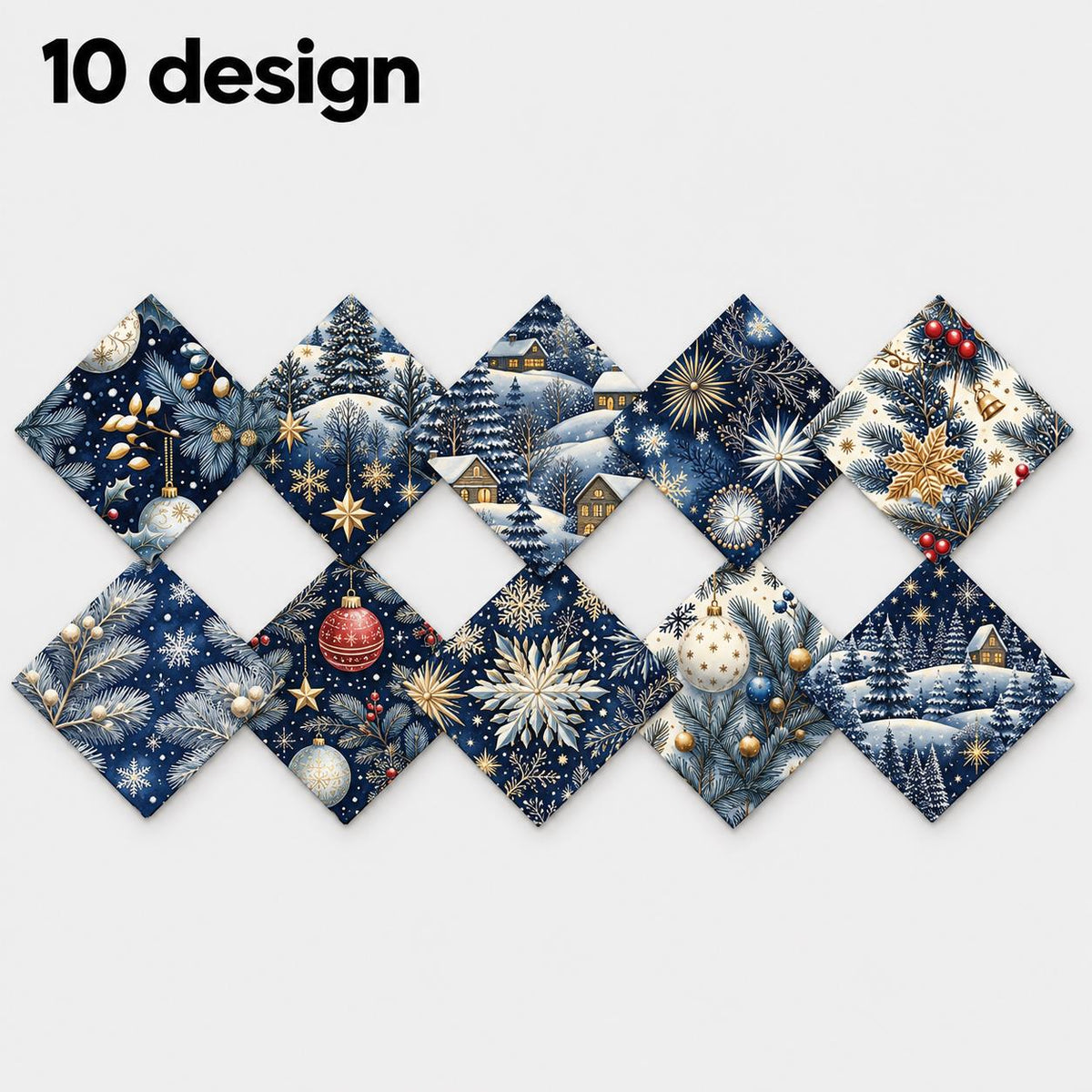 10Pc/Set Christmas Series Star Tree Holly House Fat Quarter Fabric, Pre-Cut Square Fabric Assort, Fabric Set, Craft Fabric, Handmade DIY Patchwork Fabric,Home Quilting Sewing Fabric, Packaging Fabric, Scrapbooking Craft Hobbyist