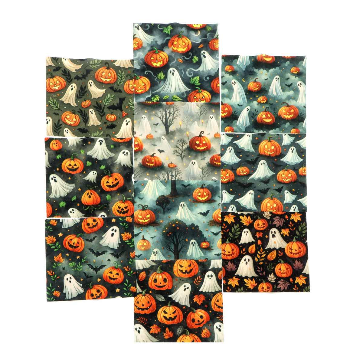 10pcs Charm Pack Set Ghost Pumpkin Halloween Vintage Style Pattern Handmade DIY with Rich Color and Texture Elements 100% Polyester Patchwork in 10 Design Styles Suitable for Patchwork DIY Craft Projects DIY Wallet Making Gift Giving Bag Making