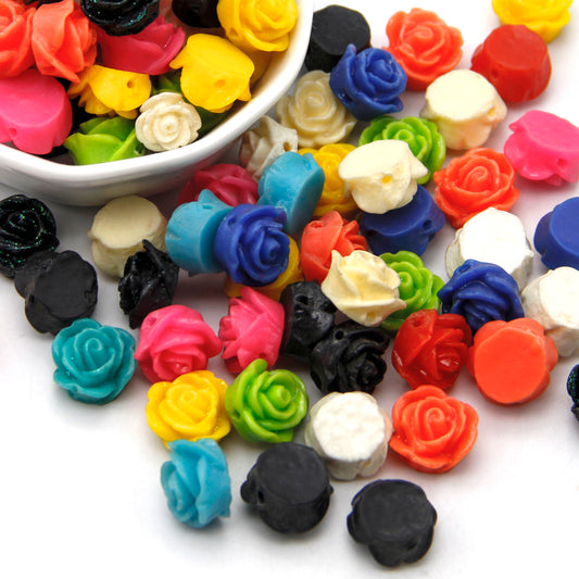 10Pcs Mixed Colors Rose Shaped Flatback Resin Cabochons with Hole for DIY Scrapbooking Projects Jewelry Making Crafts Cardmaking Phone Case Decorations Ornaments Charms