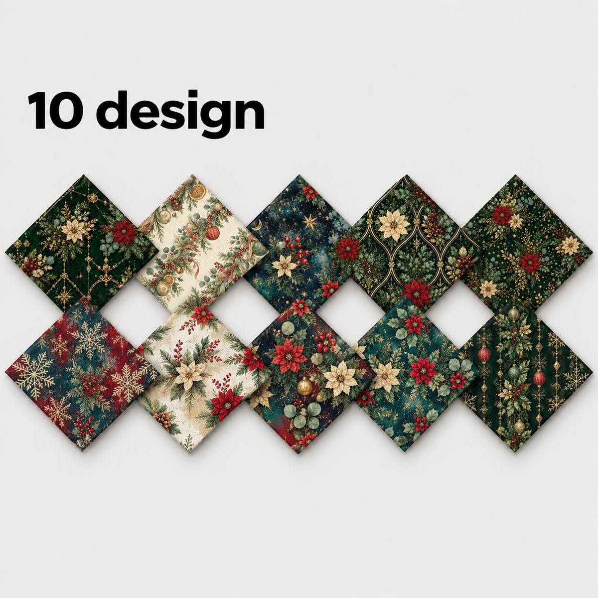 10Pc/Set Christmas Flower Series Star Holly Pinecones  Fat Quarter Fabric, Pre-Cut Square Fabric Assort, Fabric Set, Craft Fabric, Handmade DIY Patchwork Fabric,Home Quilting Sewing Fabric, Packaging Fabric, Scrapbooking Craft Hobbyist