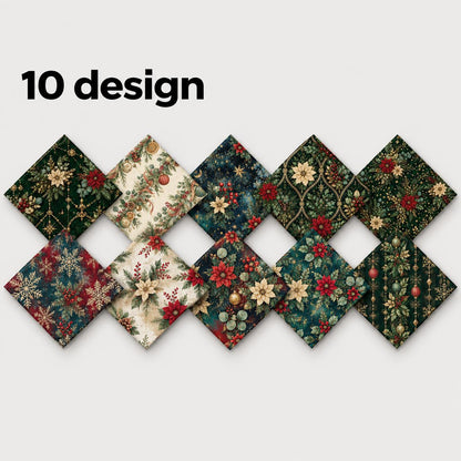 10Pc/Set Christmas Flower Series Star Holly Pinecones  Fat Quarter Fabric, Pre-Cut Square Fabric Assort, Fabric Set, Craft Fabric, Handmade DIY Patchwork Fabric,Home Quilting Sewing Fabric, Packaging Fabric, Scrapbooking Craft Hobbyist