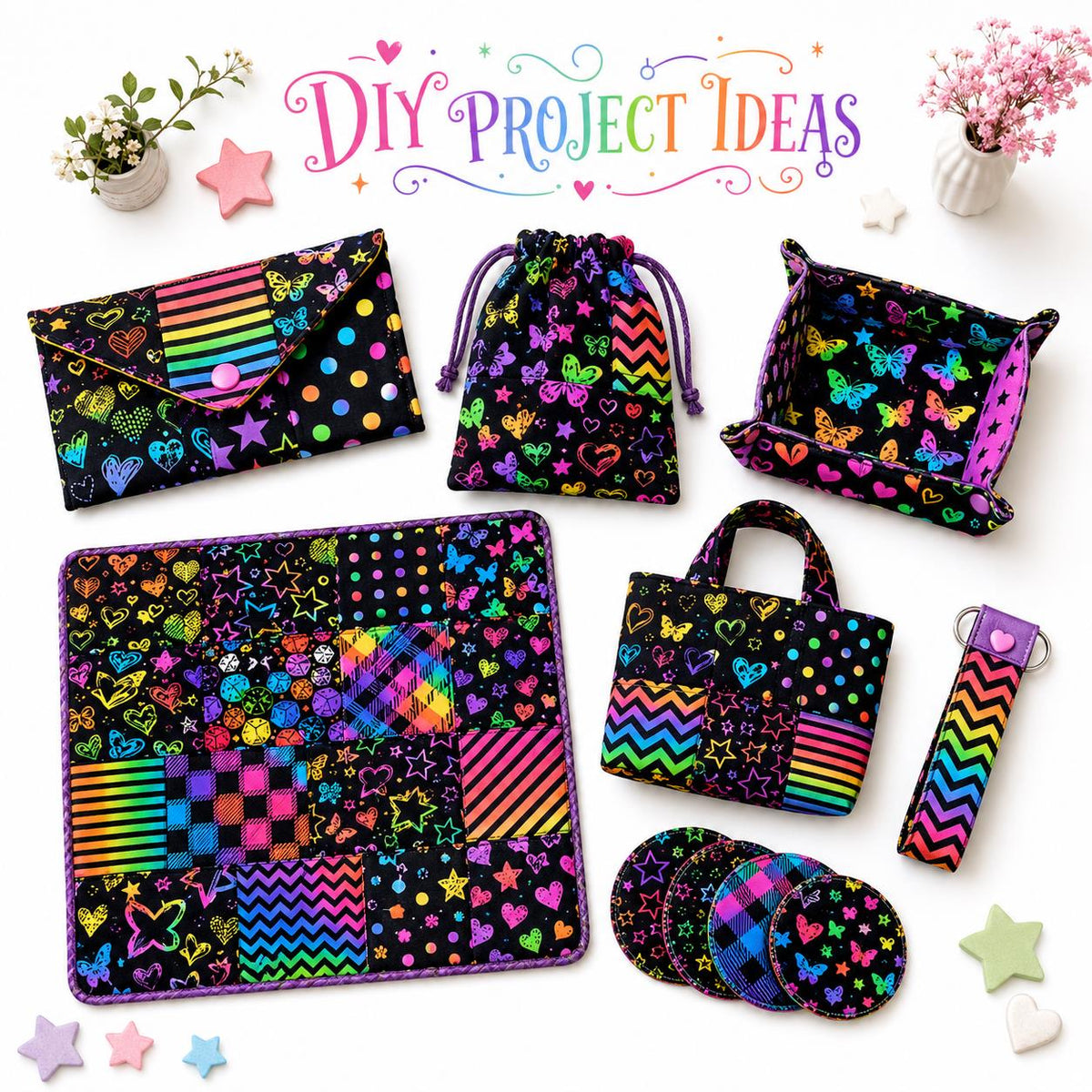 10Pc/Set Black SerieS Stripe Butterfly Dot Plaid Star Valentine's Day Fat Quarter Fabric, Pre-Cut Square Fabric Assort, Fabric Set, Craft Fabric, Handmade DIY Patchwork Fabric,Home Quilting Sewing Fabric, Packaging Fabric, Scrapbooking Craft Hobbyist