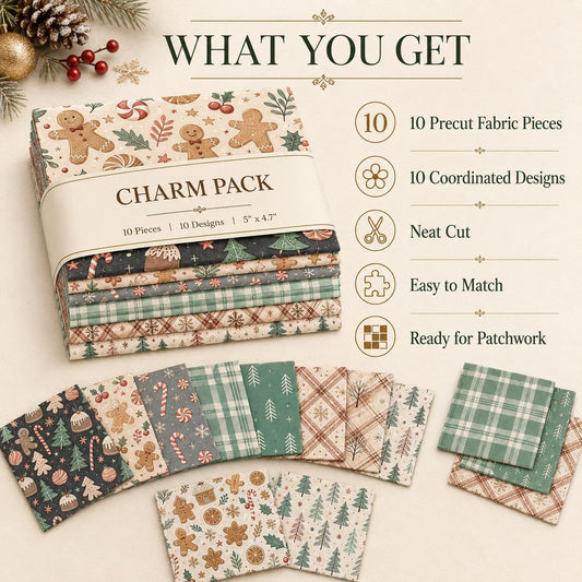 10Pc/Set Christmas Series Plaid Candy Holly Crutch Fat Quarter Fabric, Pre-Cut Square Fabric Assort, Fabric Set, Craft Fabric, Handmade DIY Patchwork Fabric,Home Quilting Sewing Fabric, Packaging Fabric, Scrapbooking Craft Hobbyist