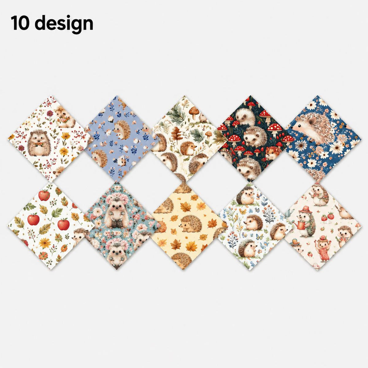 10Pc/Set Flower Hedgehog Series Strawberry Ladybug MushroomFat Quarter Fabric, Pre-Cut Square Fabric Assort, Fabric Set, Craft Fabric, Handmade DIY Patchwork Fabric,Home Quilting Sewing Fabric, Packaging Fabric, Scrapbooking Craft Hobbyist