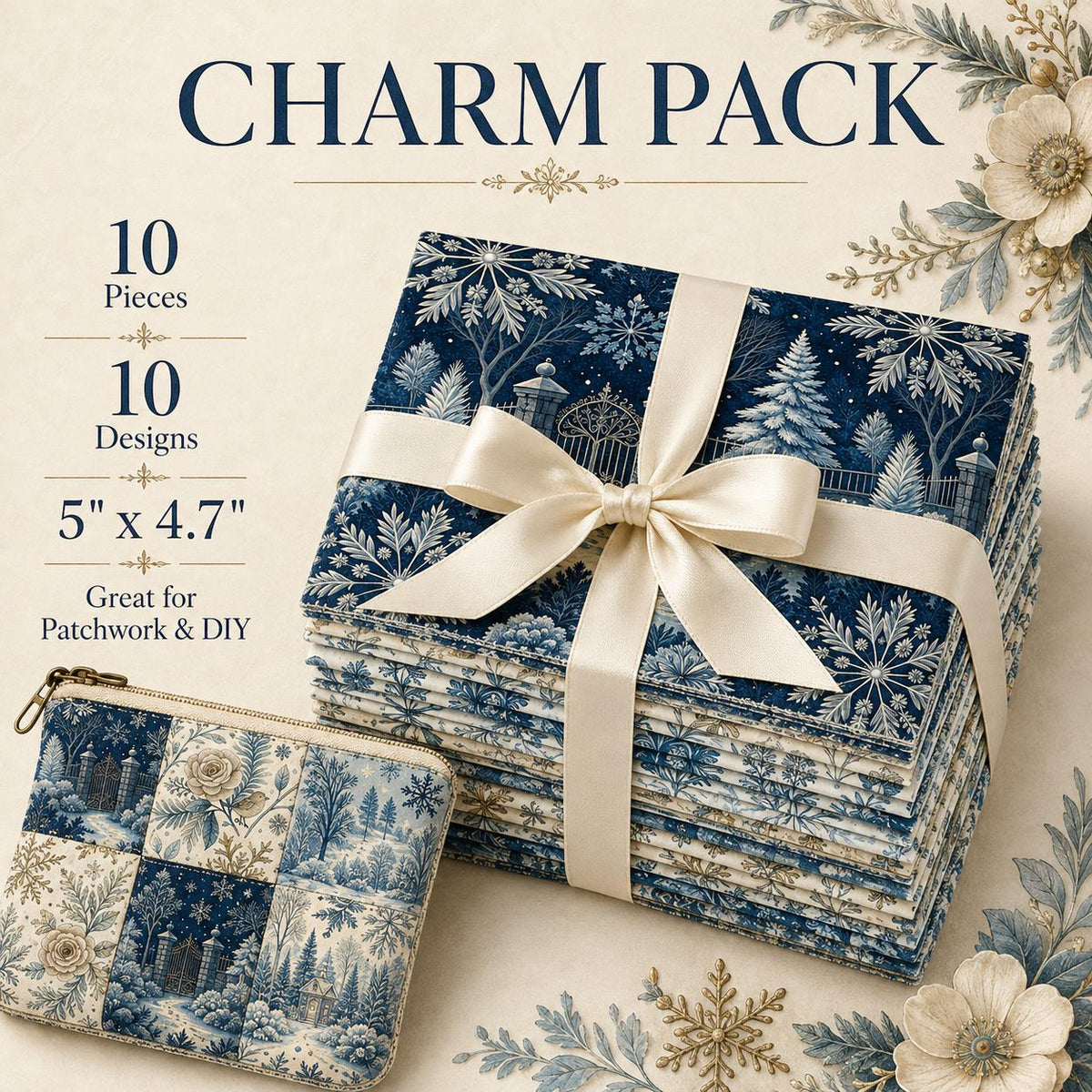 10Pc/Set Christmas Flower Blue Series Bird Leaves House Fat Quarter Fabric, Pre-Cut Square Fabric Assort, Fabric Set, Craft Fabric, Handmade DIY Patchwork Fabric,Home Quilting Sewing Fabric, Packaging Fabric, Scrapbooking Craft Hobbyist
