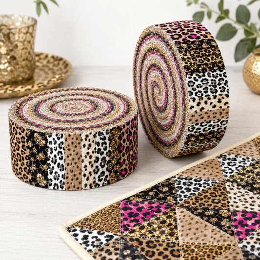 10pcs Vintage Leopard Theme Jelly Roll Fabric Strips 2.5X19.7inch Pre-Cut 100% Cotton For Patchwork Quilts, Table Runners, Placemats, Tote Bags, Storage Pouches, Makeup Bags, Coasters, Quilt Blocks & Binding