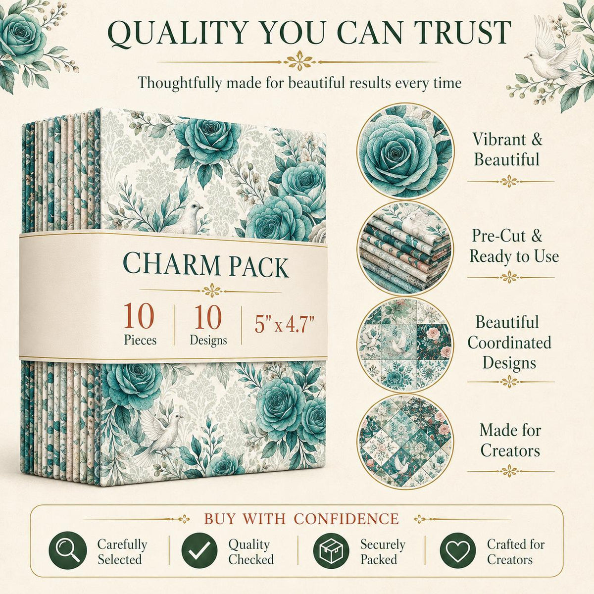 10Pc/Set Flower Green Series Fat Quarter Fabric, Pre-Cut Square Fabric Assort, Fabric Set, Craft Fabric, Handmade DIY Patchwork Fabric,Home Quilting Sewing Fabric, Packaging Fabric, Scrapbooking Craft Hobbyist